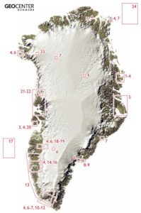 Kort over feltaktiviteter i Grønland