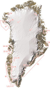 Kort over feltaktiviteter i Grønland